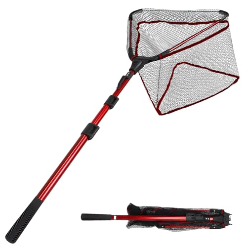 Keenorika Foldable Fishing Landing Net with Telescopic Handle, 29-82 Inches Extendable Fish Net for Trout, Bass and Catfish, Lightweight Honeycomb Mesh Fishing Net for Freshwater Saltwater Fishing
