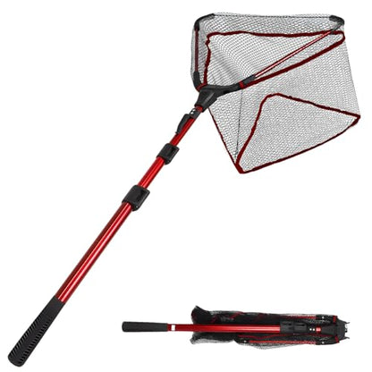 Keenorika Foldable Fishing Landing Net with Telescopic Handle, 29-82 Inches Extendable Fish Net for Trout, Bass and Catfish, Lightweight Honeycomb Mesh Fishing Net for Freshwater Saltwater Fishing