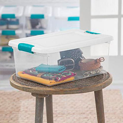 Sterilite+14948012+15+Quart+White%2fClear+Plastic+Storage+Box+With+Blue+Aquarium+Latches