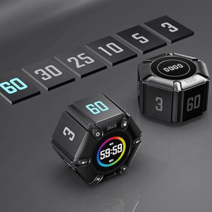 Smart FILP Pomodoro Timer 3/5/10/25/30/60min Preset, Silent & Sound Alarm | Productivity Cube timer, Visual Timer for Office, ADHD, Study, Work, Magnetic Timer with Flip Custom Countdown - Black - color: Real Black