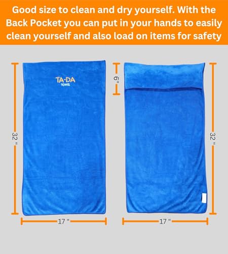 TA-DA Microfiber Towel | Back Pocket Insert on Hands and Fitness Items for Convenience. Sports Fitness Gym Workouts Yoga Pickleball Volleyball Hiking Etc. | 17" Inch X 32" Inch | 6 Pack | Blue - color: Blue