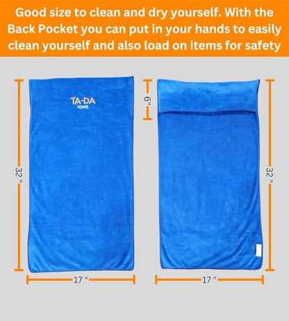 TA-DA Microfiber Towel | Back Pocket Insert on Hands and Fitness Items for Convenience. Sports Fitness Gym Workouts Yoga Pickleball Volleyball Hiking Etc. | 17" Inch X 32" Inch | 6 Pack | Blue - color: Blue
