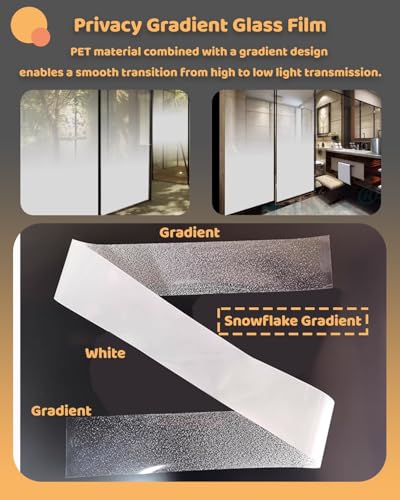 Shower Door Privacy Waterproof Film Two Way Frosted, Gradient Glass Film for Cabinets Meeting Room Windows, Window Cling for Privacy Aquarium(Style A,HxW 152x1500cm/4.9x49ft)