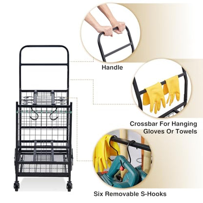 Lauren&Harold Garden Tool Organizer with 2 Stair-Climbing Wheels for Garage Storage, Garden Tool Rack, Up to 35 Long-Handled Tools, Rakes/Shovels/Yard Tools Storage Stand for Shed, Lawn and Outdoor
