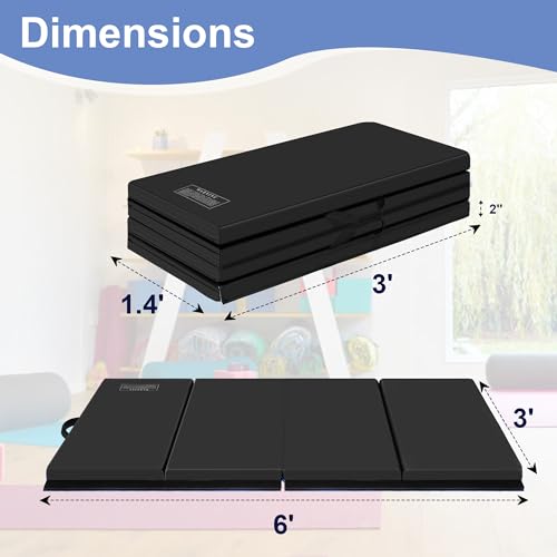 Polar Aurora 3'x6'x2 Thick Folding Gymnastics Exercise Mat Aerobics Stretching Yoga Mats - color: Black