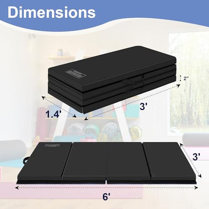 Polar Aurora 3'x6'x2 Thick Folding Gymnastics Exercise Mat Aerobics Stretching Yoga Mats - color: Black