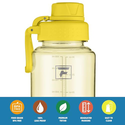 Fanhaw 32 oz Clear BPA-Free Tritan Water Bottle with Fast-Flow Spout Lid, BPA-Free & Leak-Proof Wide-Mouth Reusable Bottle for Gym, School & Office, Back to School Essentials (Imperial Yellow) - color: Imperial Yellow, style: 1 Pack