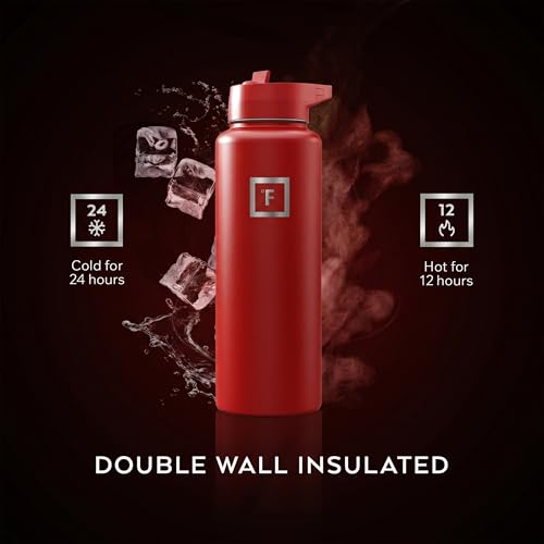 IRON °FLASK 40 oz Wide Mouth Water Bottle with Straw - color: Fire Red, style: Straw - 40 Oz (1 Lid)