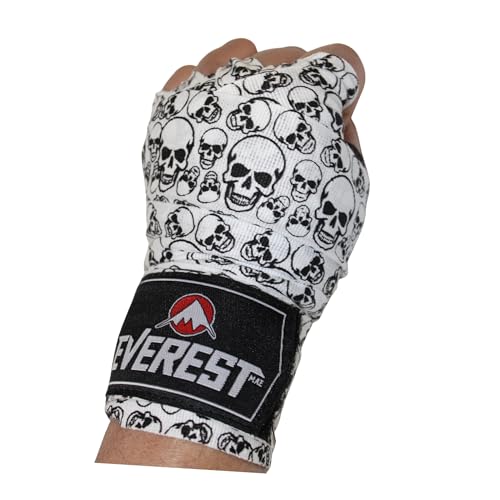 Mexican Style Hand Wraps 180" Semi-Elastic Boxing Wraps with Thumb Loop, Inner Gloves Bandages for Muay Thai, Kickboxing, Grappling - color: Arctic White Skull