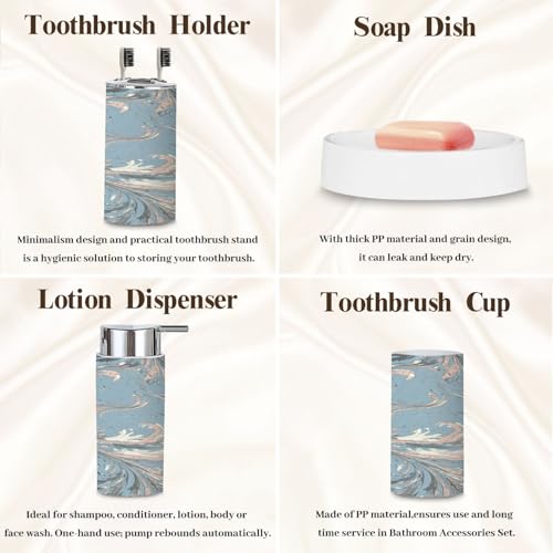 Bathroom Accessory Set 6 Piece Luxury Abstract Fluid Art Alcohol Ink Black Gray Trash can, Toothbrush Holder, Toothbrush Cup, Soap Dispenser, Soap Dish, Toilet Brush Holder - color: Color4