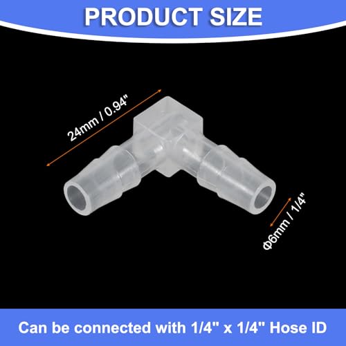uxcell 1/4" Hose Barb Fitting, 8 Pcs Equal Barbed 90 Degree Elbow L Shaped 2 Way Plastic Splicer Joint Mender Adapter Union Fitting for Air Line Tubing Pipe Household Fuel Gas Liquid - size: 0.25 Inch