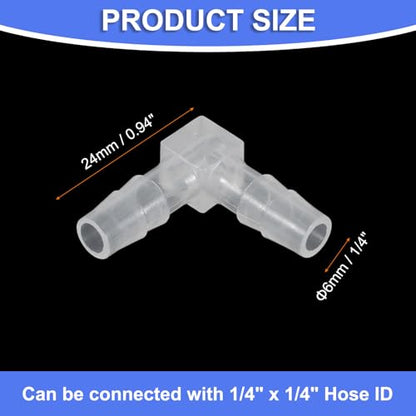 uxcell 1/4" Hose Barb Fitting, 8 Pcs Equal Barbed 90 Degree Elbow L Shaped 2 Way Plastic Splicer Joint Mender Adapter Union Fitting for Air Line Tubing Pipe Household Fuel Gas Liquid - size: 0.25 Inch