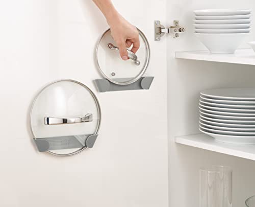 Joseph Joseph Duo - Set of 3 Pot and Pan Lid Holders, Self Adhesive Wall Mount Storage Organiser, Suitable for Lids Up to 24 cm, 3M VHB Tape Included, Grey
