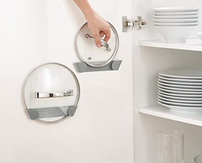 Joseph Joseph Duo - Set of 3 Pot and Pan Lid Holders, Self Adhesive Wall Mount Storage Organiser, Suitable for Lids Up to 24 cm, 3M VHB Tape Included, Grey
