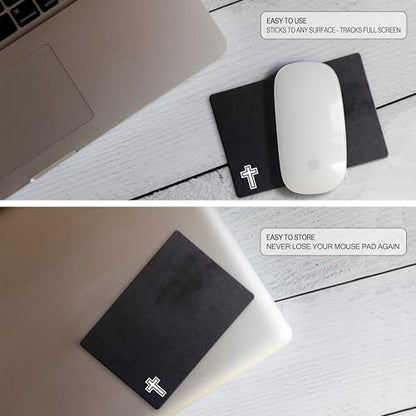 Mouse Pad Adhesive Bottom - Sticks to Any Surface - Portable - Webcam Covers and Screen Cleaner Included (Cross-Black) - color: CROSS - BLACK