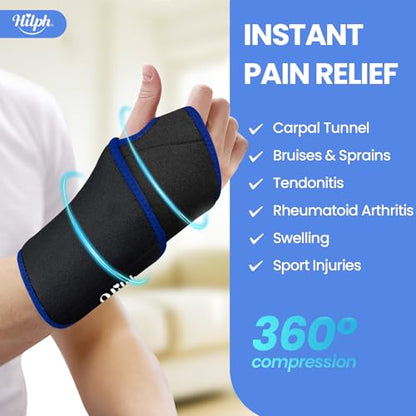 Hilph Wrist Ice Pack Wrap, Carpal Tunnel Relief Wrist Brace with Gel Pack | Reusable Hot Cold Compress for Hand Injuries, Arthritis, Tendonitis, Surgery Recovery, Post-Workout, Black - style: Black-1 Ice Pack