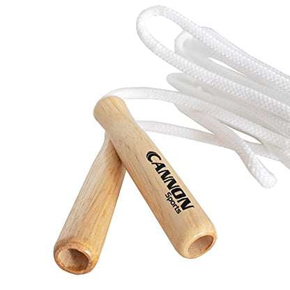Cannon Sports White Jump Ropes with Wooden Handles & Braided Polyester for Fitness, Exercise & Home Gym - size: 16-feet