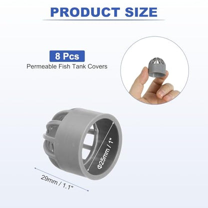 PATIKIL 1 Inch (25mm) Fish Cover Permeable Cap, 8 Pcs PVC Breathable Cap Aquarium Guard Fish Tank Intake Cover, Gray