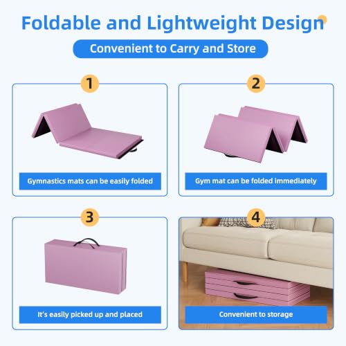 Polar Aurora 3'x6'x2 Thick Folding Gymnastics Exercise Mat Aerobics Stretching Yoga Mats - color: Pink