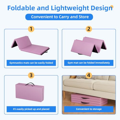 Polar Aurora 3'x6'x2 Thick Folding Gymnastics Exercise Mat Aerobics Stretching Yoga Mats - color: Pink