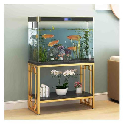 Metal Aquarium Stand, Heavy Duty 2-Tier Fish Tank Rack Shelf, Torage Rack Bracket for Fish Tank Accessories Storage, for Home Office (Gold b)