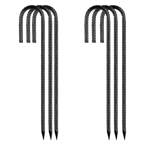 12 Inch Rebar Stakes, J Hook Ground Stakes 6 Pack Black Ground Anchors for Tent Heavy Duty for Plants Anti-Rust Landscape Fabric Artificial Turf - color: J-HOOK-Black-6mm, size: 6pcs