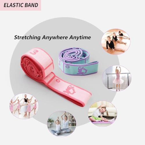 2 PCS Kids Stretching Strap - 8-Loop Adjustable Stretch Bands for Dance, Ballet, Yoga, Gymnastics Workout, Children‘s Fitness Equipment, Stretching Resistance Bands and Home Flexibility Training - color: Pink+Blue