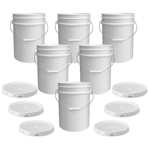 5 Gallon Bucket - Food Grade Bucket with Airtight Gasketed Tear Strip Lid, BPA-Free, Heavy-Duty 90 Mil HDPE Plastic Pail, Bulk Storage, Durable Container, Made in USA - White, 6 Packs - color: White, size: 6 Packs