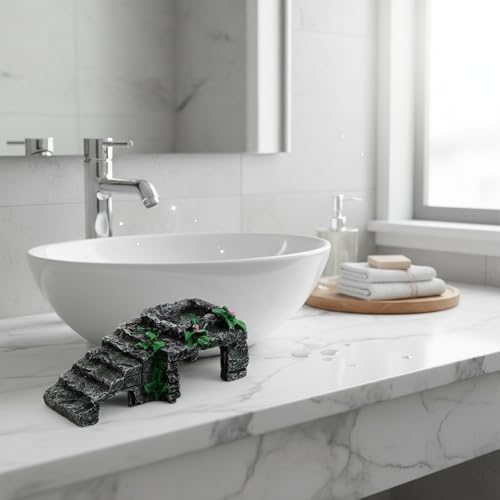 Black Resin Decorative Ornament with Cave and Platform for Home & Garden Display