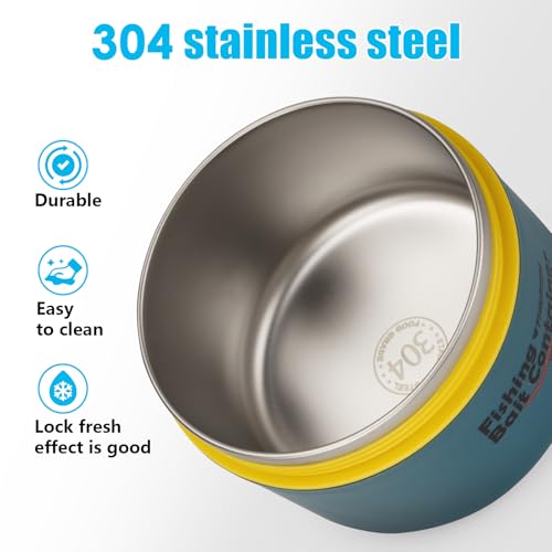 THKFISH Fishing Bait Container, Stainless Steel Insulated Live Bait Storage, Worm Bait Holder, Bait Storage Box, Nightcrawler Box, Bait Bucket to Keeps Bait Fresh and Alive - color: 2PCS-0.6L+0.4L-Blue