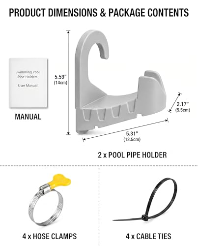 2 Pack Swimming Pool Pipe Holders for Above Ground Pools, Pool Hose Supports Accessories Designed to Fit Intex Pools, Prevent Pipe Sagging Improve Pool Hose Lifespan with Cable Ties & Hose Clamps