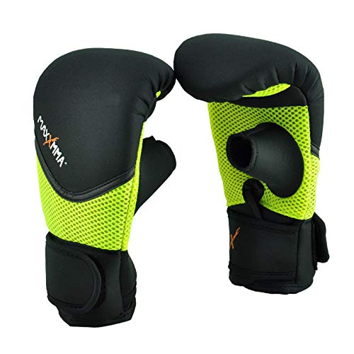 MaxxMMA Neoprene Washable Heavy Bag Gloves - Boxing Punching Training - color: Neon Yellow, size: Small-Medium