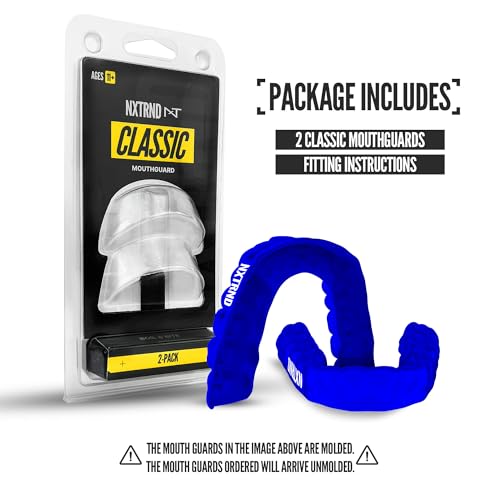 2 Pack Nxtrnd Classic Mouthguard, Custom Fit Sports Mouthpiece for Football, Boxing, MMA, Basketball, Hockey, Lacrosse, Youth & Adult (Blue) - color: Blue