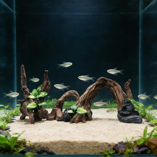 Resin Simulation Driftwood Aquarium Decor, Fish Tank Landscape Ornament Hideout for Betta Goldfish Amphibians Reptiles Rest Play Accessories