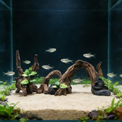 Resin Simulation Driftwood Aquarium Decor, Fish Tank Landscape Ornament Hideout for Betta Goldfish Amphibians Reptiles Rest Play Accessories