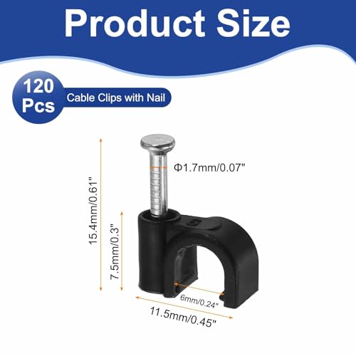 HARFINGTON 120pcs Cable Clips with Nail 6mm ID Circular Single Half Clamp J-Hook with Nail Cord Clips for Wires on Wall for Ethernet Tacks Coax Pex Tubing Pipe Support, Black - size: 6mm ID