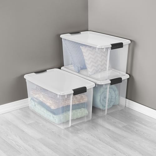 Sterilite 4-Pack Ultra Latching Box - Heavy-Duty Clear Plastic 70 Quart Storage Bins with Latching Lids, Stackable Containers for Closet, Garage, Attic, Basement, Bedroom and Office Organization - size: 70 Quart