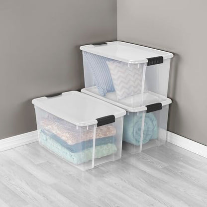 Sterilite 4-Pack Ultra Latching Box - Heavy-Duty Clear Plastic 70 Quart Storage Bins with Latching Lids, Stackable Containers for Closet, Garage, Attic, Basement, Bedroom and Office Organization - size: 70 Quart