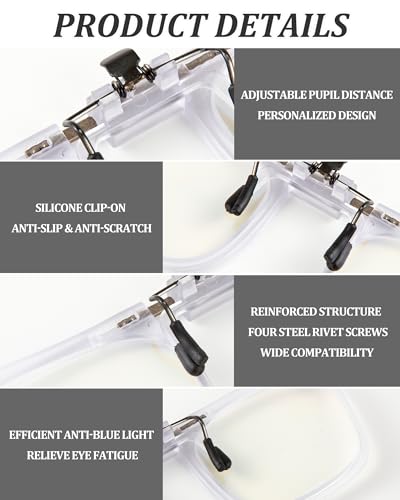 Reading Glasses Clip On Eyeglasses Adjustable PD Magnifiers Blue Light Blocking Lenses Readers for unisex - color: White