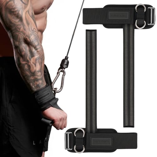 MANUEKLEAR 2 Size Gym Lifting Straps with D Rings for Cable Machine - color: Black