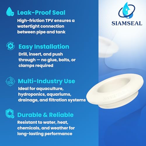 1 inch Hydroseal flexible tank adapter TPV Grommet bulkhead connector, Leak-Proof aquarium bulkhead fitting for 1'' PVC Pipe, Tanks, Hydroponics, Aquaculture, Filtration & Drainage, No-Glue Push-Fit - size: 1 inches-2Pcs