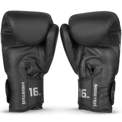 Meister [Critical] Boxing Gloves - Ergonomic High-Density Training Gloves - style: 16 Ounce Gloves - Matte Black