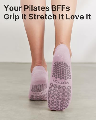 YOTTOY Pilates Socks for Women(6 Pairs)–Breathable, Grip-Enhanced Non-Slip Yoga Socks, Durable & Perfect for Home Workouts - color: White