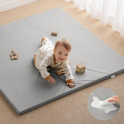 Blissful Diary Vegan Leather Baby Play Mat, 47''x47'', Light Gray - color: Light Gray, size: 47" X 47"