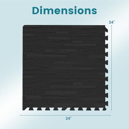 Happygrill Interlocking Wood Grain EVA Foam Floor Tiles, 100 Sq. Ft, 25 PCS - color: Black, size: 100 Sq. Ft.