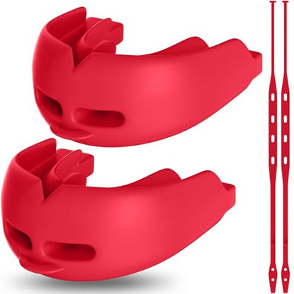 2Pcs Sport Mouth Guard Youth Adult, Mouthguard for Braces, Wrestling Mouthguards for Braces, No Boil Mouth Guard, Helmet Strap, Soft, Football Hockey Boxing,Taekwondo, Jujitsu Rugby - color: Red