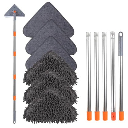 Wall Mop with 80 Inches Long Handle, Wall Cleaner Mop Tool for Window/Walls/Ceiling Fans/Dust/Baseboard/Floors Clean, 360° Ceilings Cleaner Tool Duster with Squeegee 6 Replacement Pads