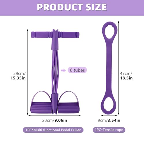 Fitness Resistance Bands- 6 Tube Pedal Ankle Puller with Handle & Tensile Rope for Exercise Sit Up Exercise Equipment Elastic Home Gym Equipment for Women Men - size: 6