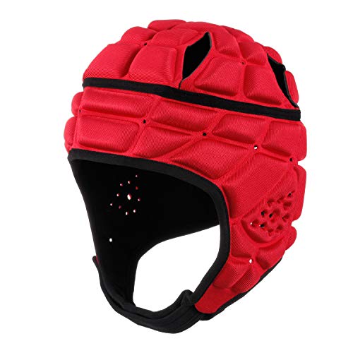 Surlim Soft Shell Flag Football Helmet for Youth, Rugby Scrum Cap Headgear - color: red, size: Medium