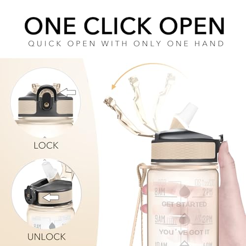Hyeta Water Bottle with Straw & Time Marker, Plastic 32oz Leakproof - color: Clear Amber